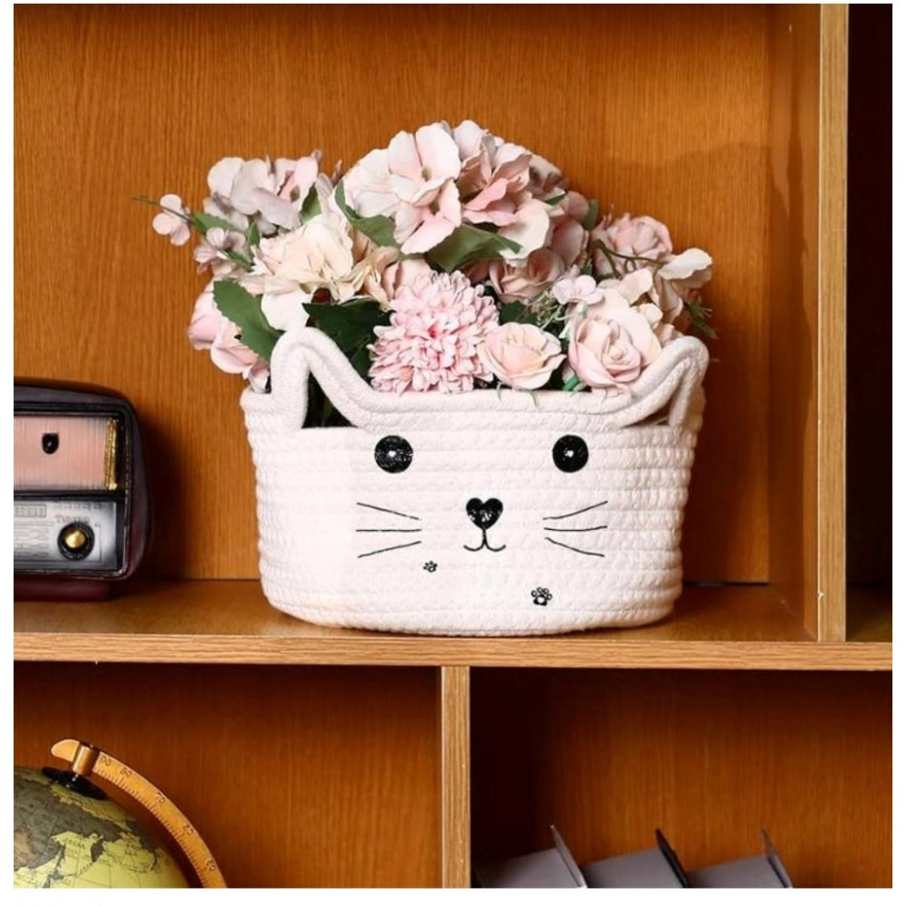 Cotton Small Cat With Face Basket Pack of 1 (White)