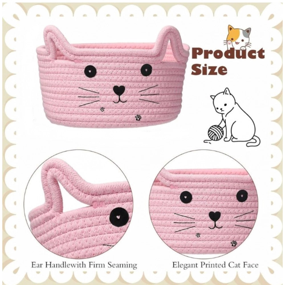 Cotton Small Cat With Face Basket Pack of 1 (Pink)