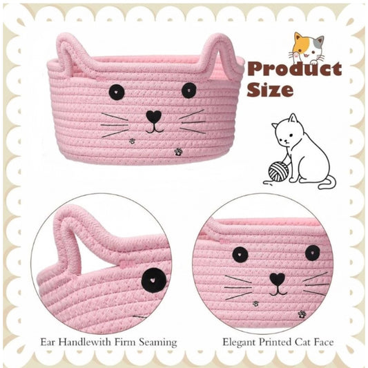 Cotton Small Cat With Face Basket Pack of 1 (Pink)