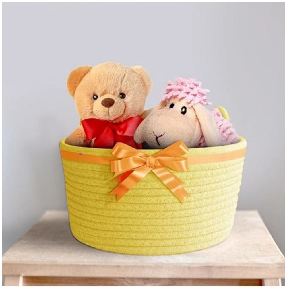 Cotton Plain Cat Basket 9x5 Inch Pack of 1 (Yellow)