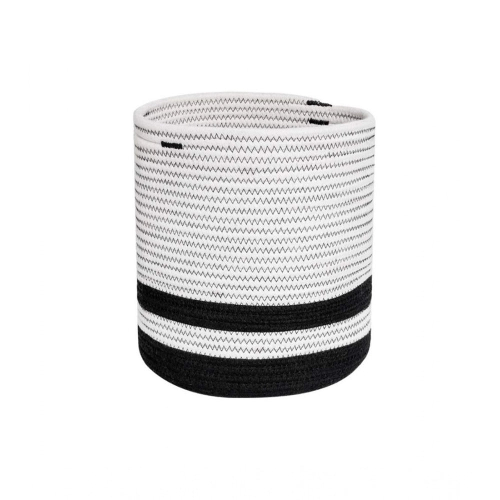 Cotton Large Woven Storage Basket 10x10 Inch Pack of 1 (Black &amp; White)