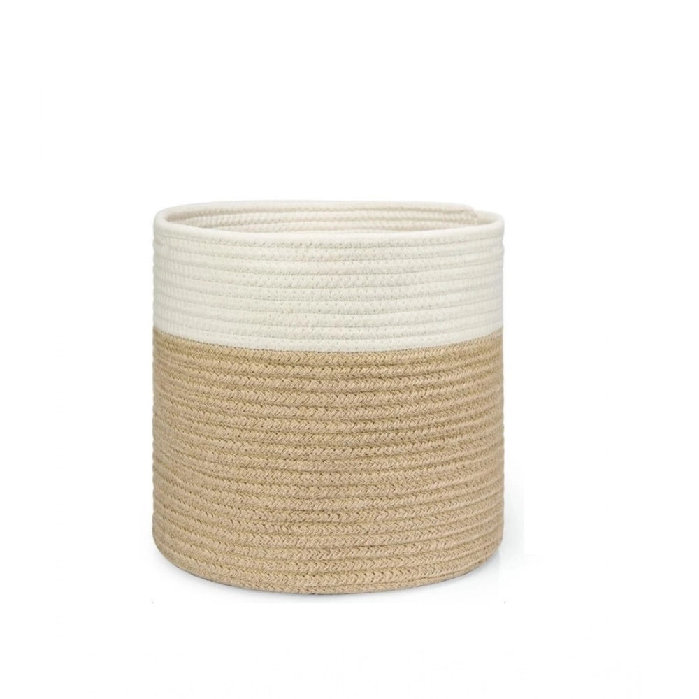 Cotton Large Woven Storage Basket 11x11 Inch Pack of 1 (Beige White)