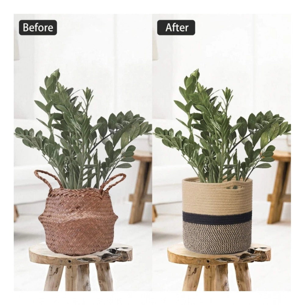 Cotton Large Woven Storage Basket 11x11 Inch Pack of 1 (Beige)