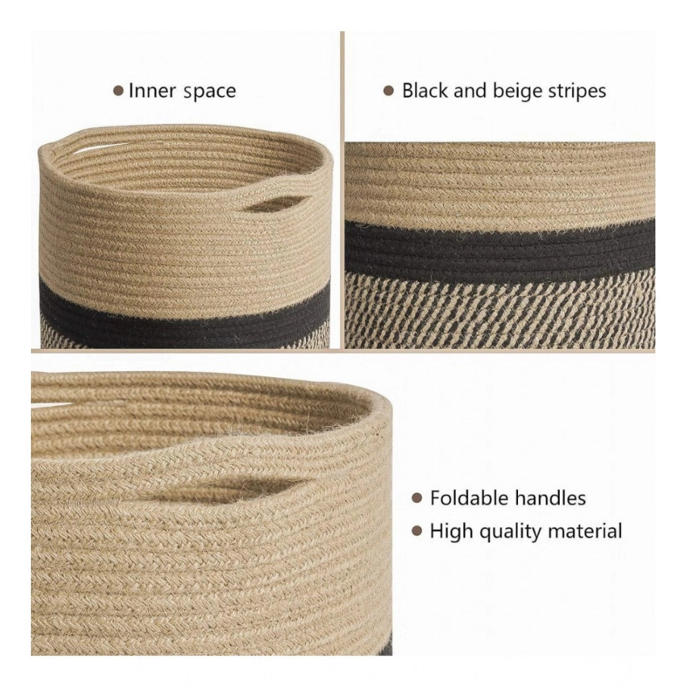 Cotton Large Woven Storage Basket 11x11 Inch Pack of 1 (Beige)