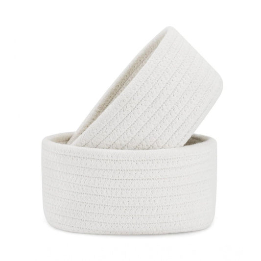 Cotton Storage Rope Woven Baskets Pack of 2 (White)