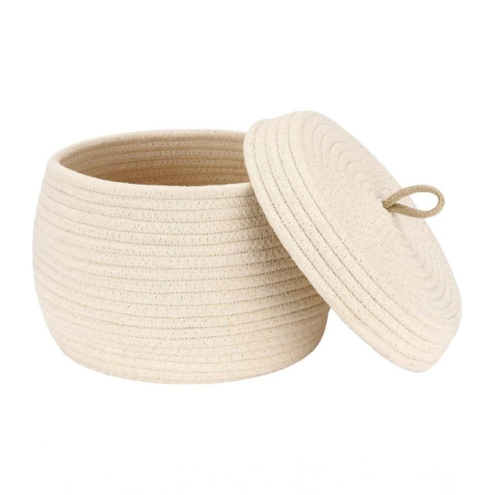 Cotton Bear Shaped Storage Matka Basket With Lid Pack of 1 (Beige)