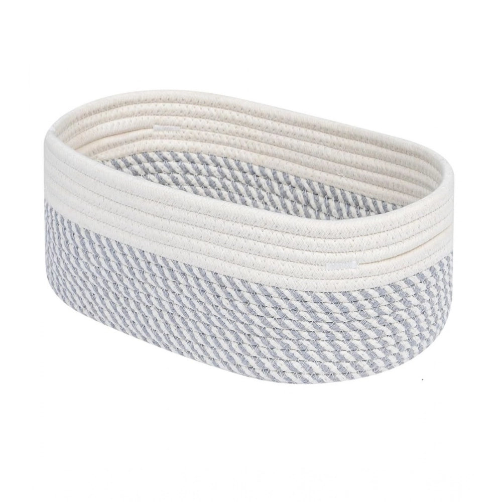 Cotton Oval Storage Rope Woven Baskets Pack of 1 (Grey White)