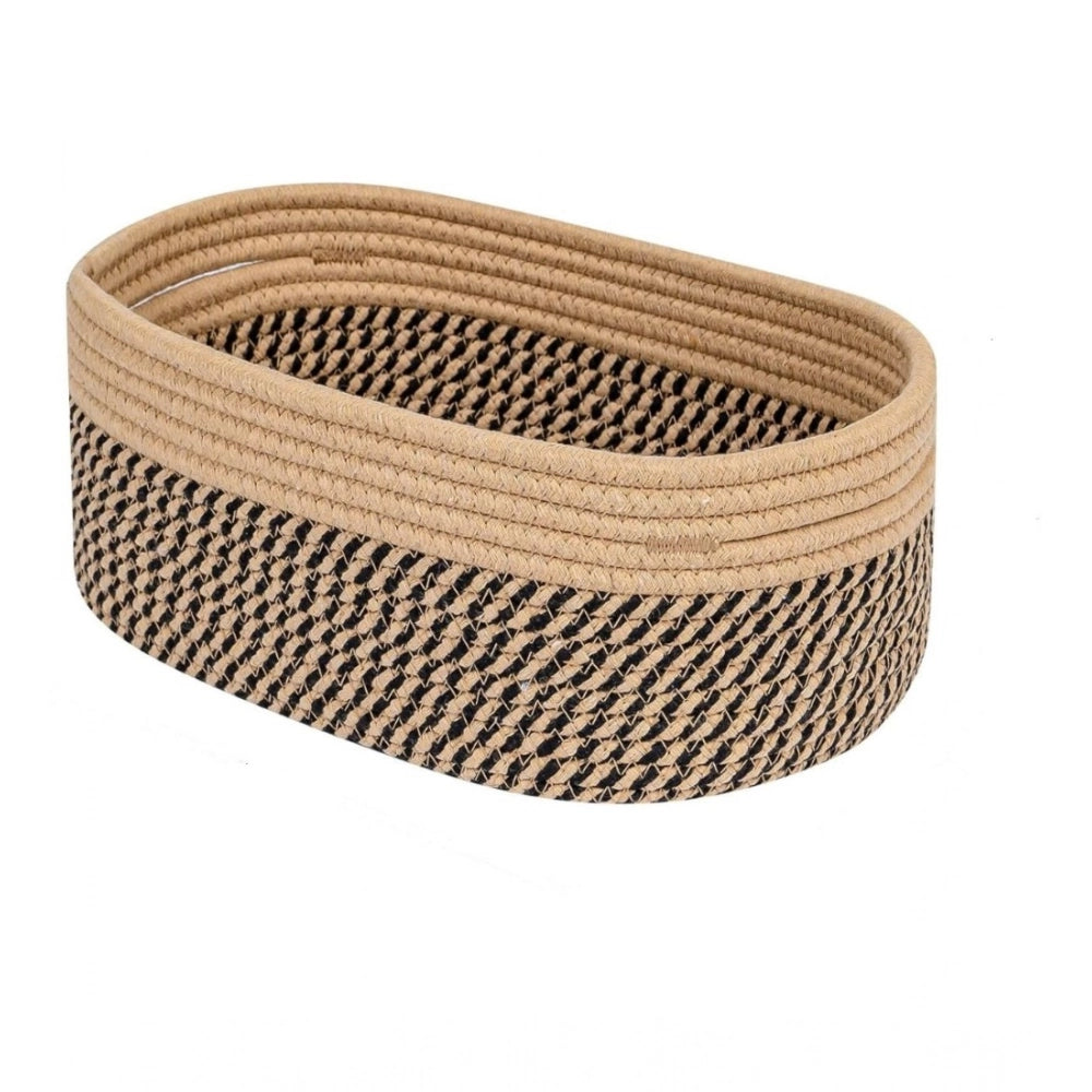 Cotton Oval Storage Rope Woven Baskets Pack of 1 (Beige Black)