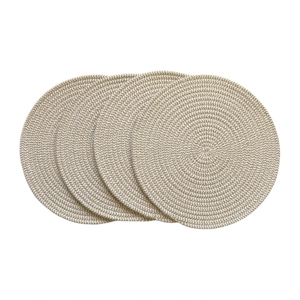 Cotton Dining Table Round Placemat Mats Set of 4 (Beige White)