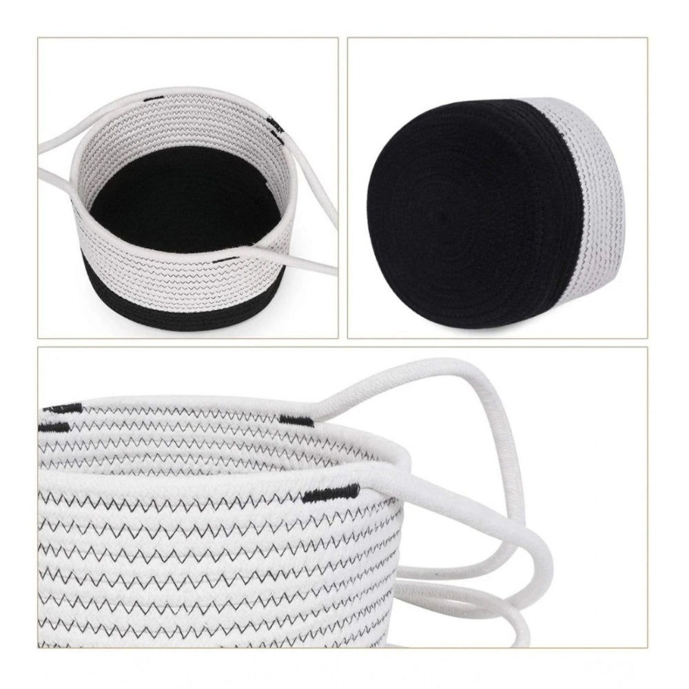 Cotton Hanging Planter Flower Basket Pack of 1 (Black &amp; White)