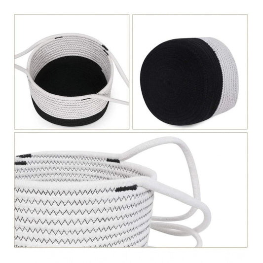 Cotton Hanging Planter Flower Basket Pack of 1 (Black &amp; White)