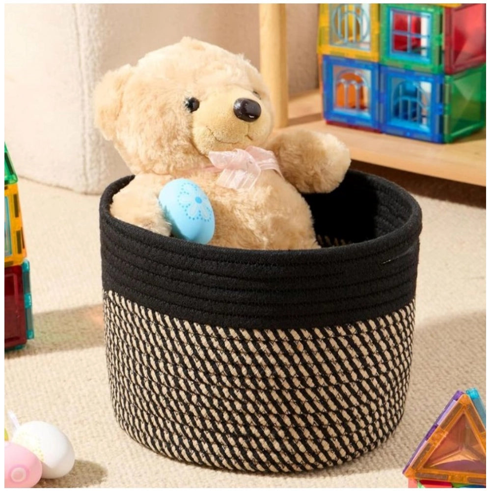 Cotton Round Small Storage Basket 9x7 Inch Pack of 1 (Beige)