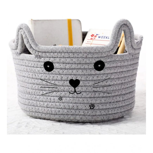 Cotton Small Cat With Face Basket Pack of 1 (Grey)