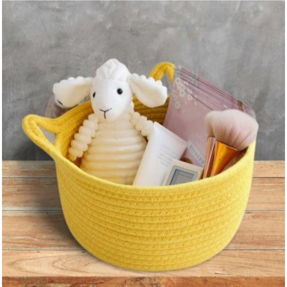 Cotton Plain Cat Basket 9x5 Inch Pack of 1 (Yellow)