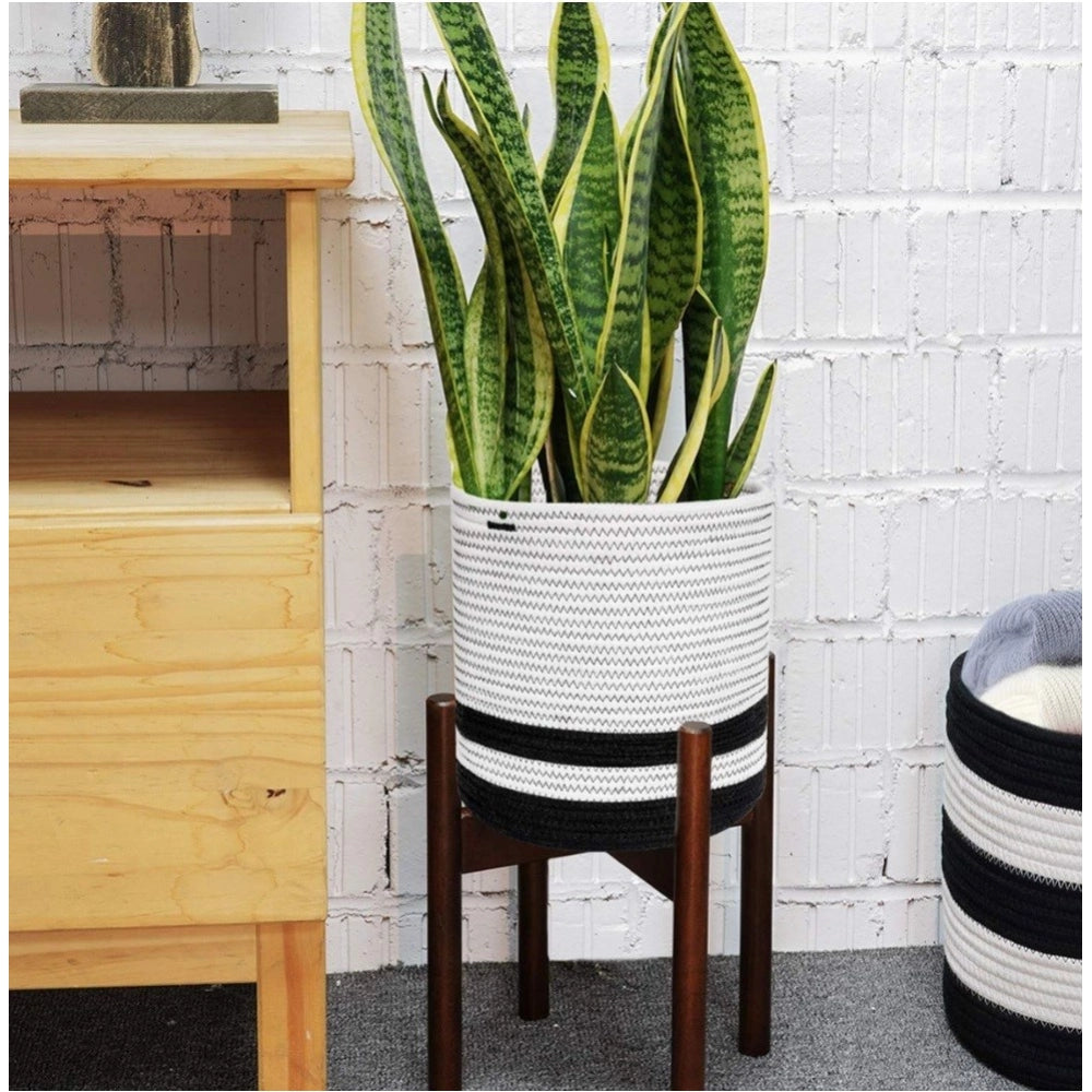 Cotton Large Woven Storage Basket 10x10 Inch Pack of 1 (Black &amp; White)