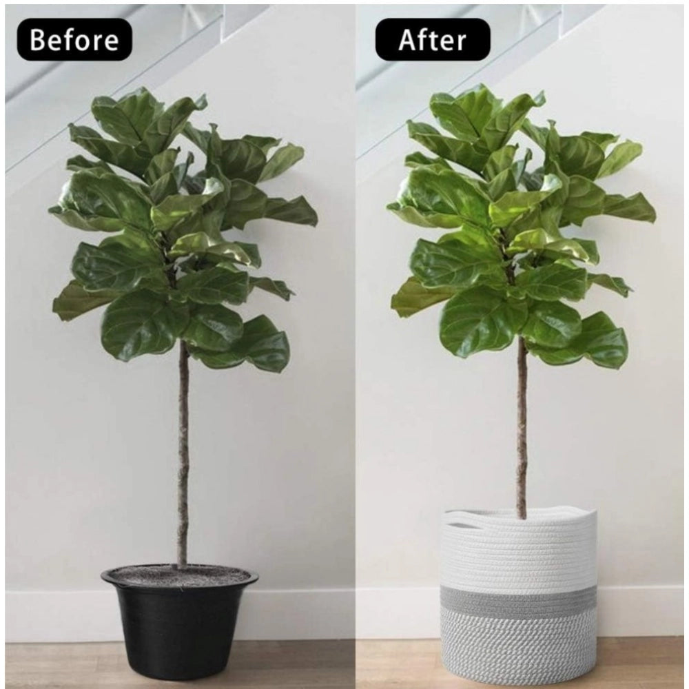 Cotton Large Woven Storage Basket 11x11 Inch Pack of 1 (Grey White)