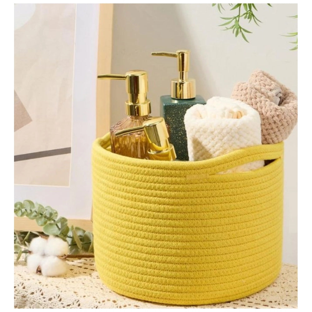 Cotton Round Small Storage Basket 9x7 Inch Pack of 1 (Yellow)