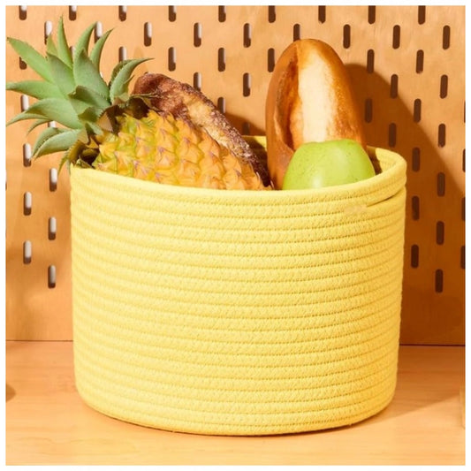 Cotton Round Small Storage Basket 9x7 Inch Pack of 1 (Yellow)