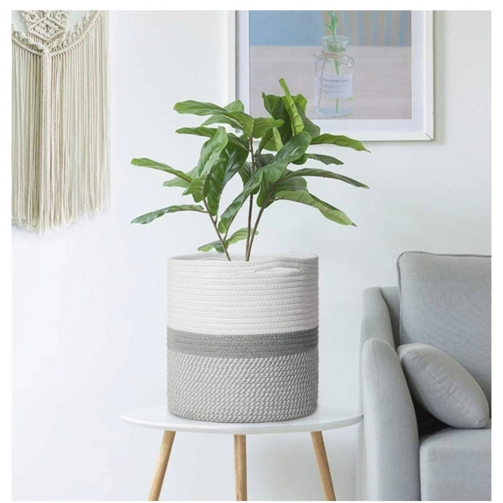 Cotton Large Woven Storage Basket 11x11 Inch Pack of 1 (Grey White)