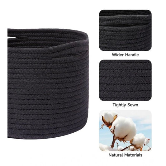 Cotton Round Small Storage Basket 9x7 Inch Pack of 1 (Black)