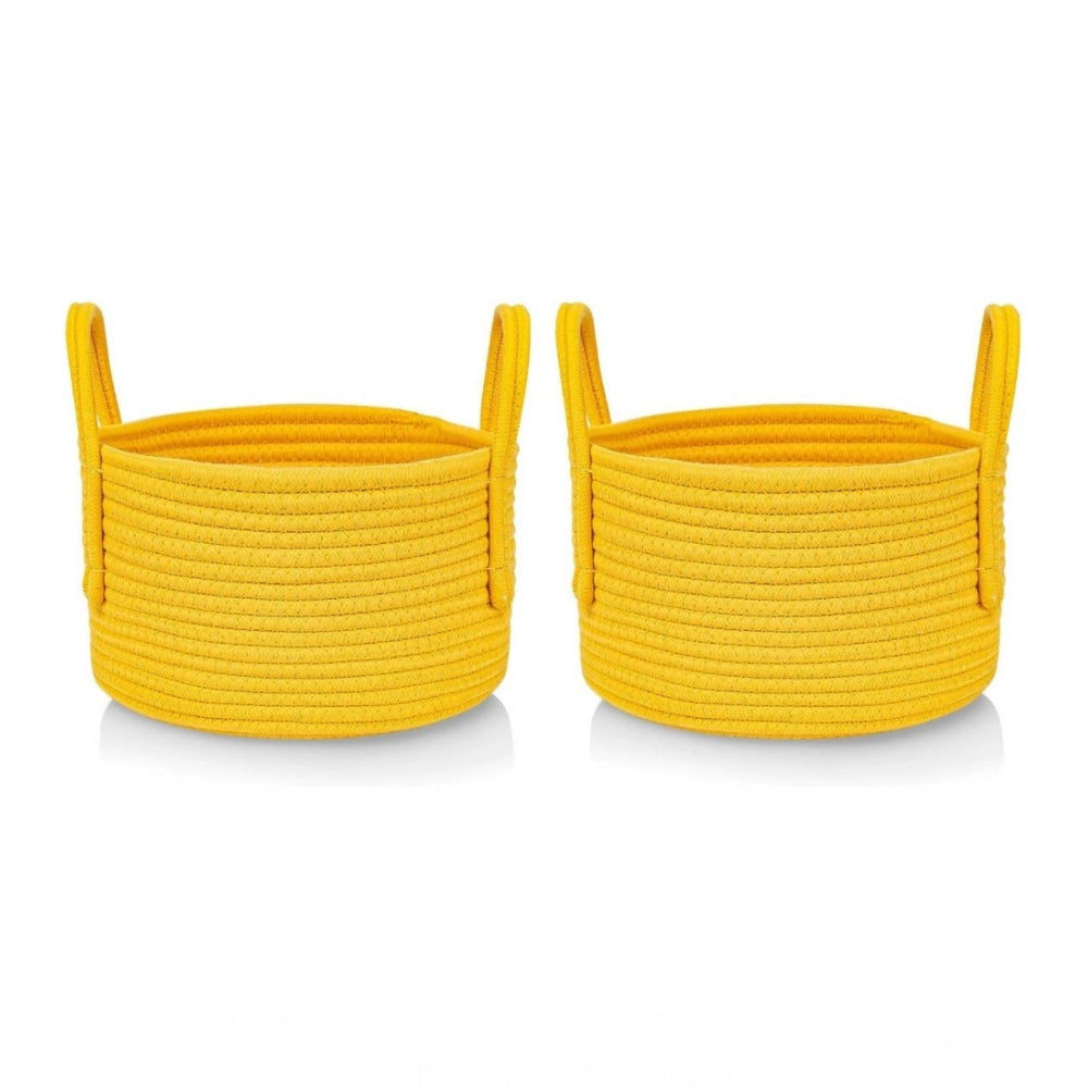 Cotton Round Storage Rope Woven Baskets Pack of 2 (Yellow)