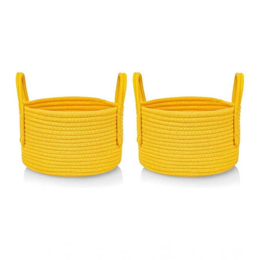 Cotton Round Storage Rope Woven Baskets Pack of 2 (Yellow)