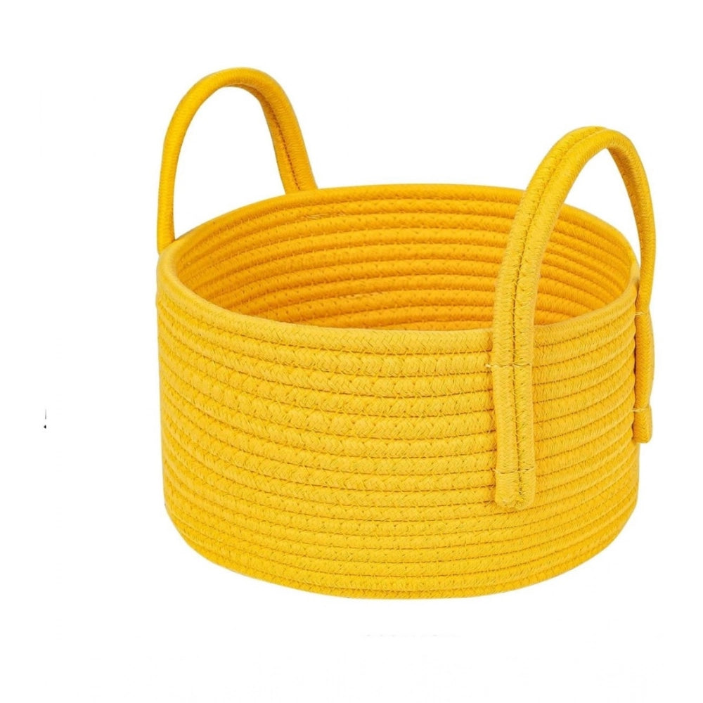 Cotton Round Storage Rope Woven Baskets Pack of 2 (Yellow)