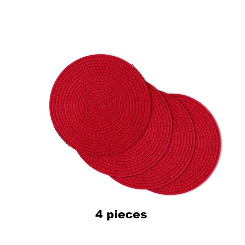 Cotton Dining Table Round Placemat Mats Set of 4 (Red)