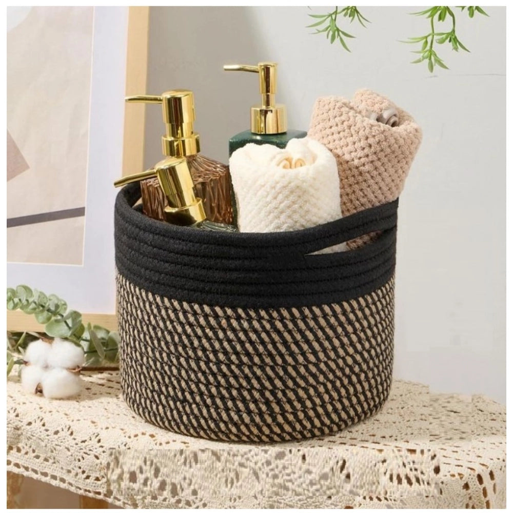 Cotton Round Small Storage Basket 9x7 Inch Pack of 1 (Beige)