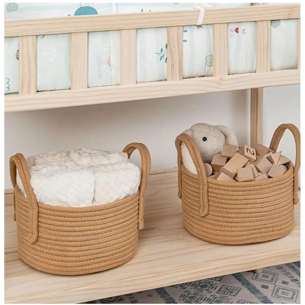 Cotton Round Storage Rope Woven Baskets Pack of 2 (Beige)