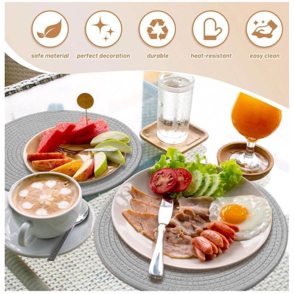 Cotton Dining Table Round Placemat Mats Set of 4 (Grey)