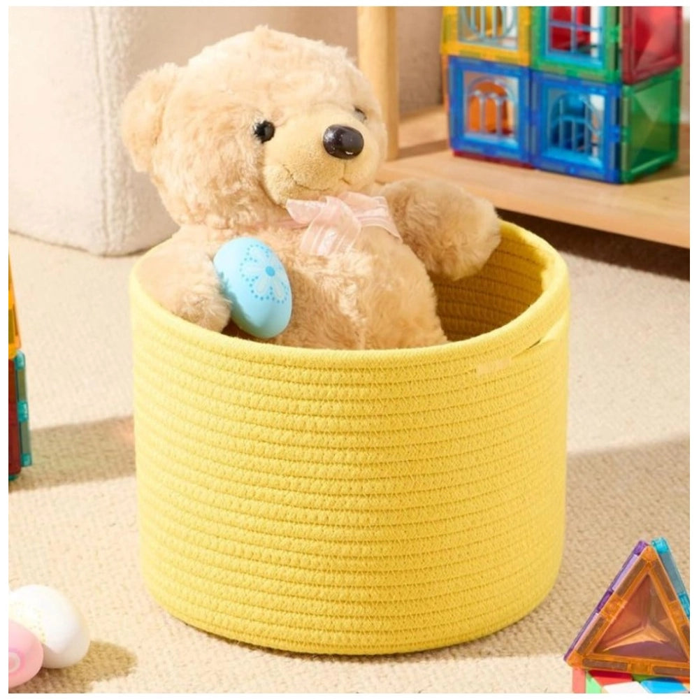 Cotton Round Small Storage Basket 9x7 Inch Pack of 1 (Yellow)
