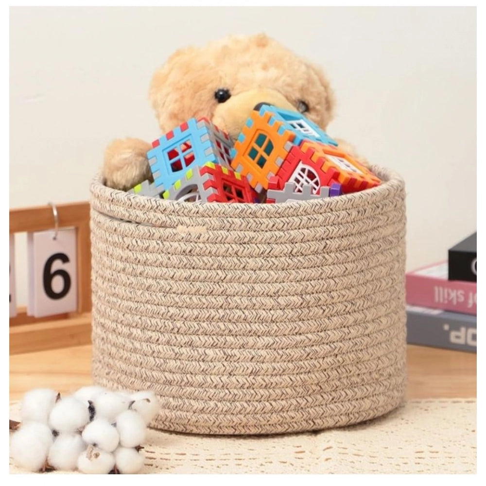 Cotton Round Small Storage Basket 9x7 Inch Pack of 1 (Brown)
