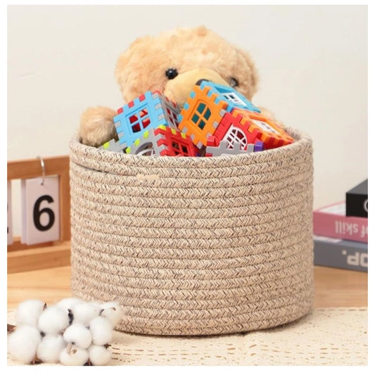Cotton Round Small Storage Basket 9x7 Inch Pack of 1 (Brown)