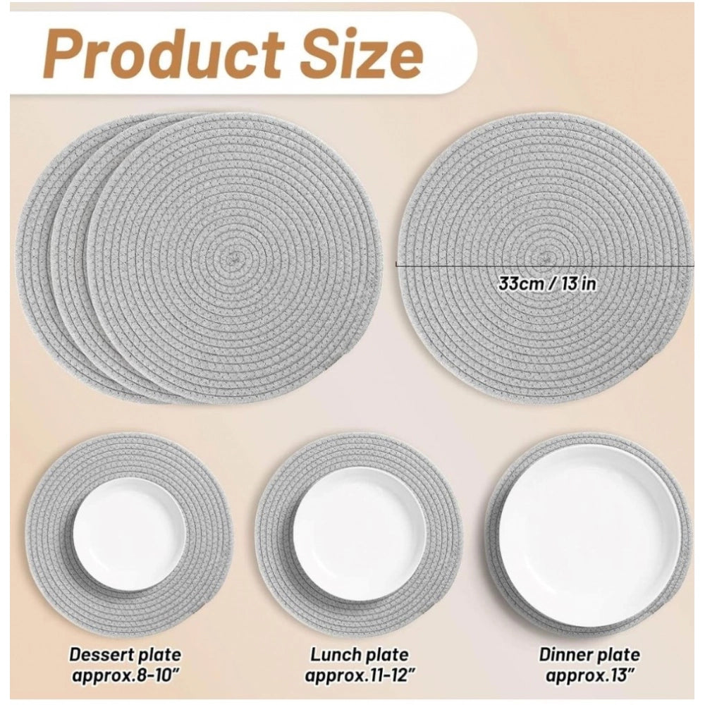 Cotton Dining Table Round Placemat Mats Set of 4 (Grey)