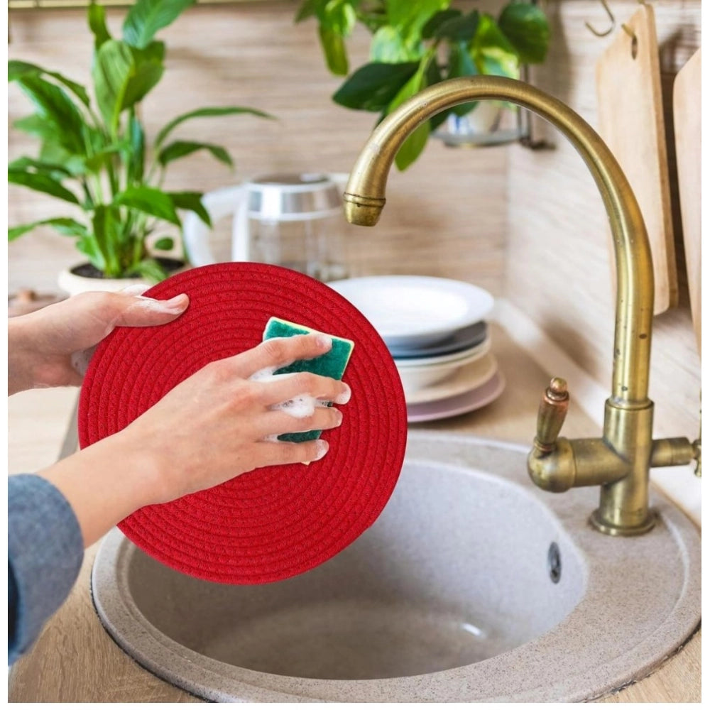 Cotton Dining Table Round Placemat Mats Set of 4 (Red)