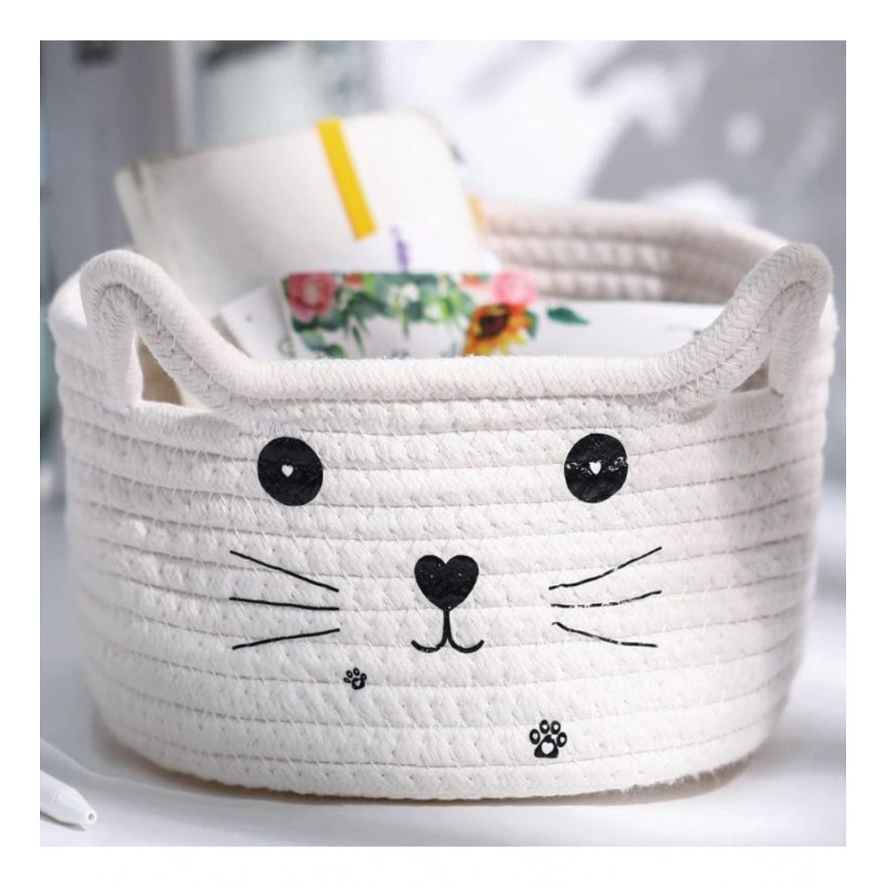 Cotton Small Cat With Face Basket Pack of 1 (White)