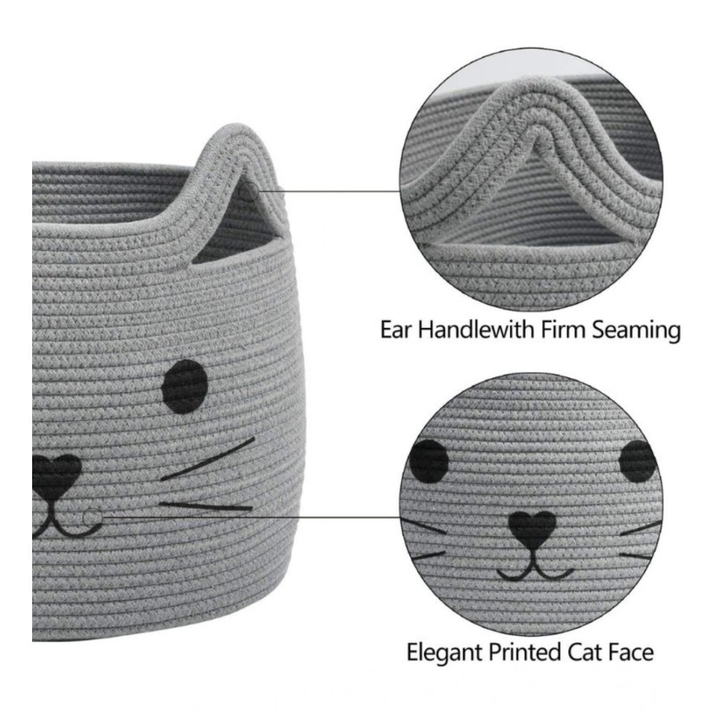 Cotton Large Storage Cat Basket 15x11 Inch Pack of 1 (Grey)