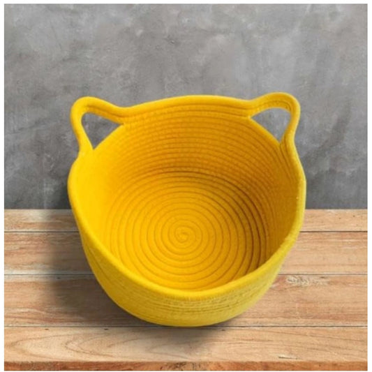 Cotton Plain Cat Basket 9x5 Inch Pack of 1 (Yellow)
