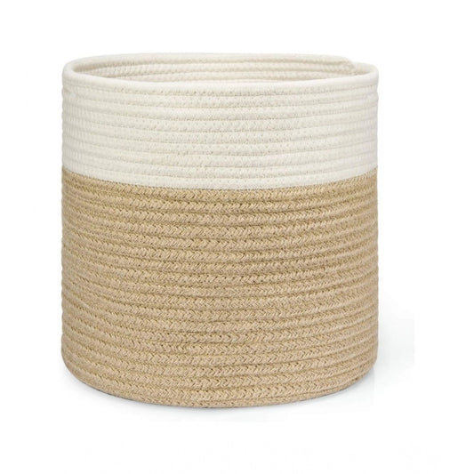 Cotton Large Woven Storage Basket 11x11 Inch Pack of 1 (Beige White)