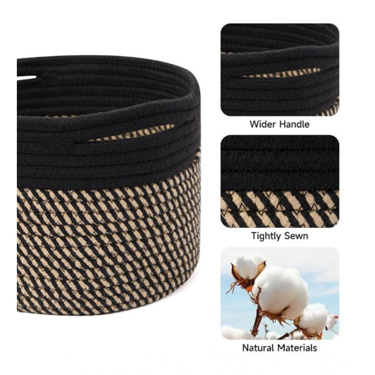 Cotton Round Small Storage Basket 9x7 Inch Pack of 1 (Beige)