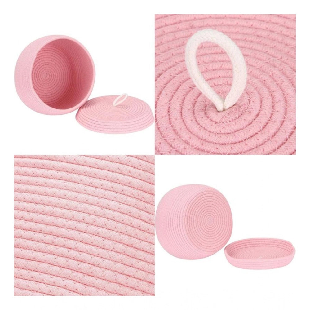 Cotton Bear Shaped Storage Matka Basket With Lid Pack of 1 (Pink)