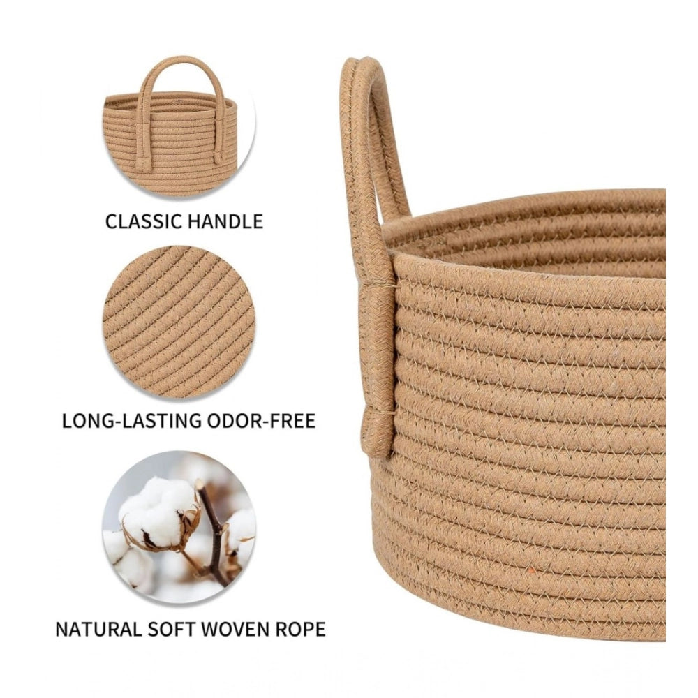 Cotton Round Storage Rope Woven Baskets Pack of 2 (Beige)