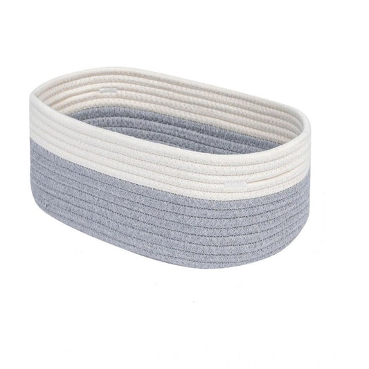 Cotton Oval Storage Rope Woven Baskets Pack of 1 (White Grey)