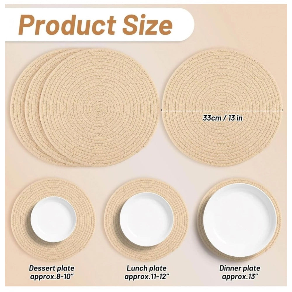 Cotton Dining Table Round Placemat Mats Set of 4 (Cream)