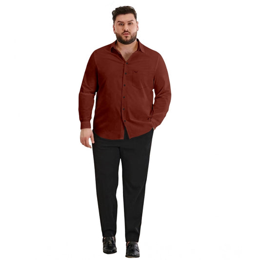Generic Mens Casual Cotton Solid Full Sleeve Shirt (Maroon)