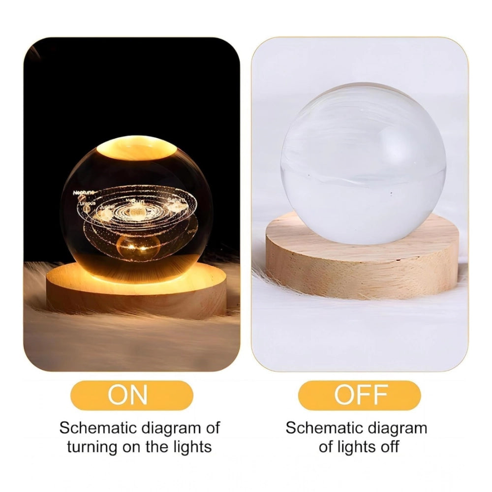 Wood 3D Galaxy Crystal Ball Night Lamp Colorful LED Wooden Dolphin with Moon (Transparent)