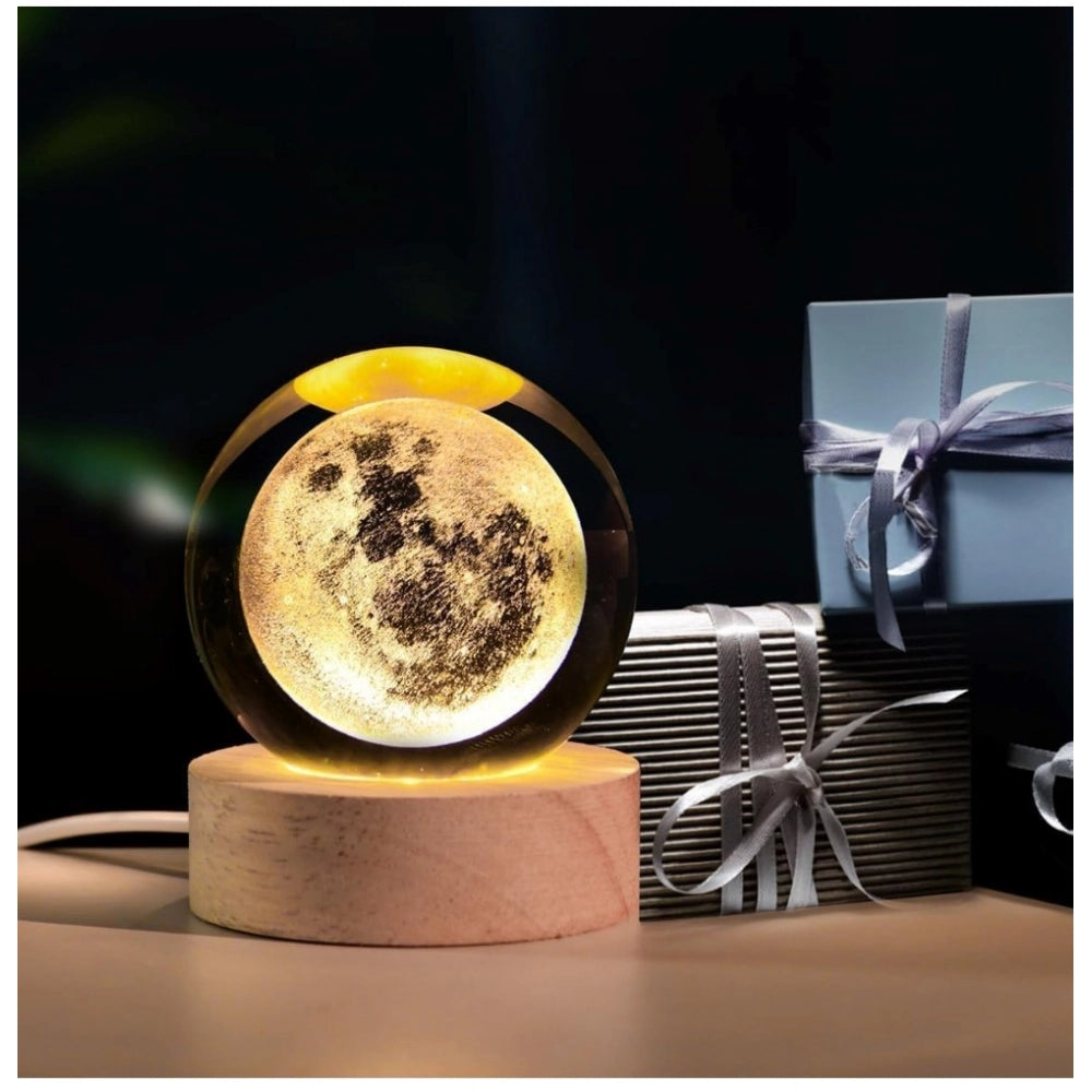 Wood 3D Moon Crystal Ball Night Lamp Colorful LED Wooden for Moon (Transparent)