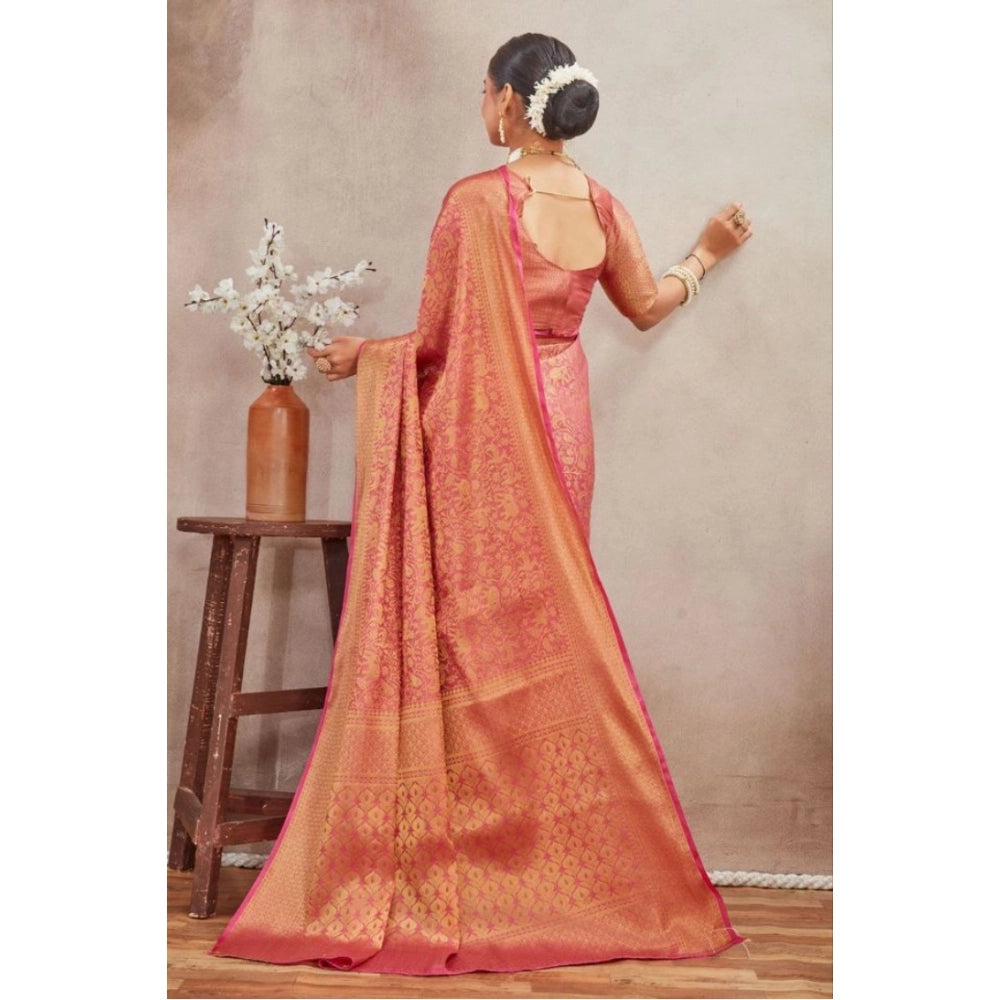 Women's Silk Blend Floral Printed Saree With Unstitched Blouse 5.5Mtr (Peach)
