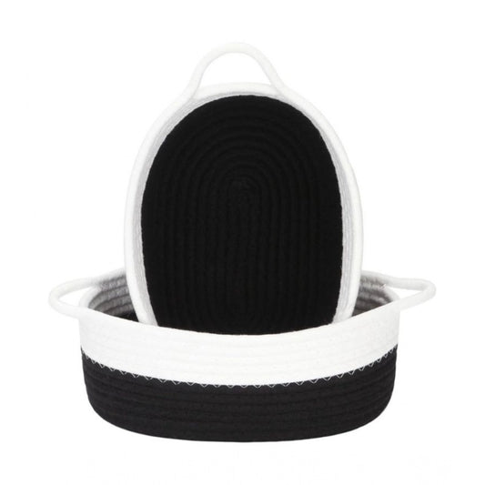 Cotton Black White 2 Pcs Storage Basket For Clothes (Black)